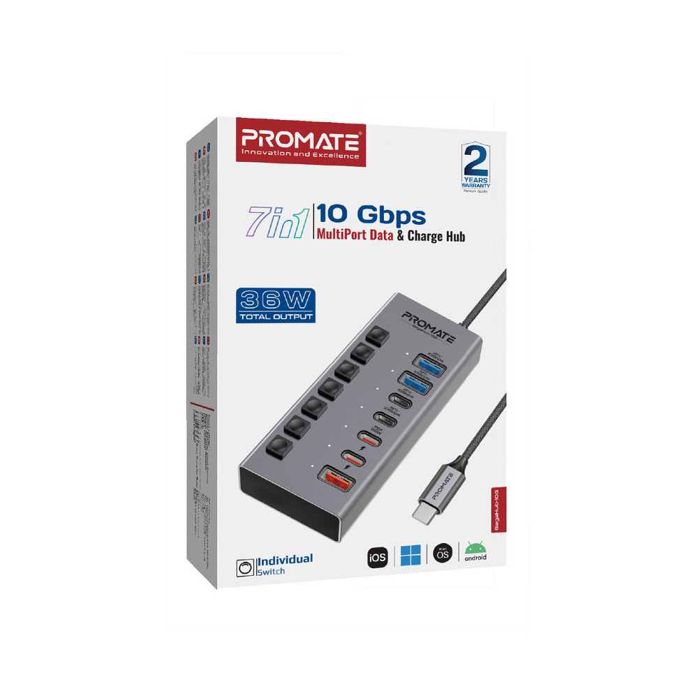 Концентратор USB Type-C Promate Gegahub-10G 7 in 1 Grey (gegahub-10g) ( Сірий ) Харьков - изображение 6