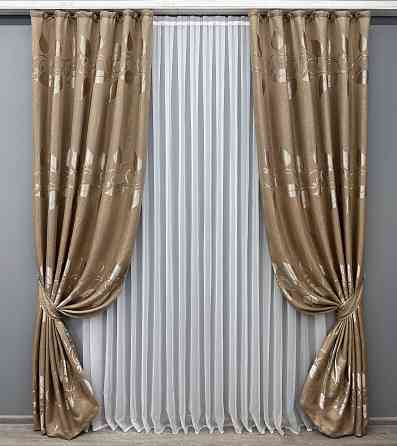 Комплект готових штор VR-Textil Льон Рогожка № 1686ш Карамельний 100х275 см 2 шт (31-781) Київ