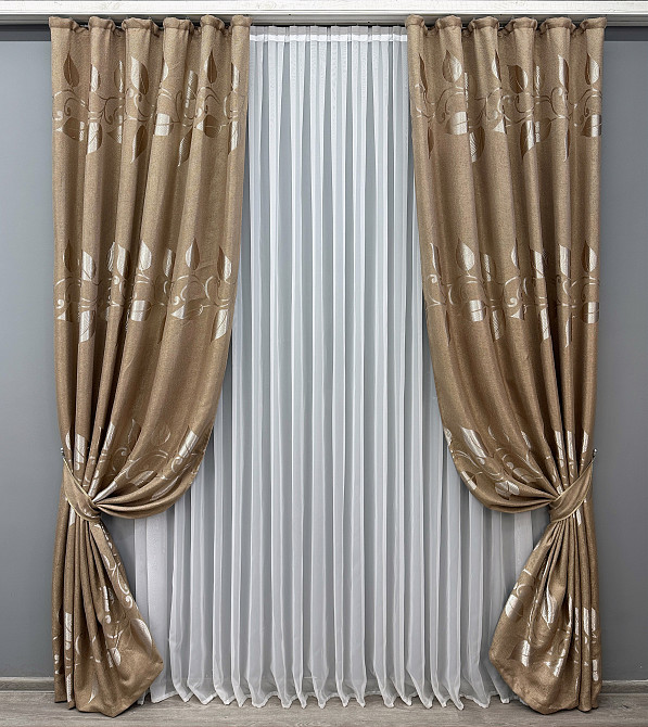 Комплект готових штор VR-Textil Льон Рогожка № 1686ш Карамельний 100х275 см 2 шт (31-781) Київ - фото 2