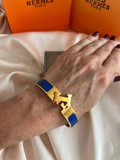 Роскошный браслет Hermes жесткий | насыщенный синий -  эмаль | напыление золото 18К |  размер 16-17 Одесса - изображение 3