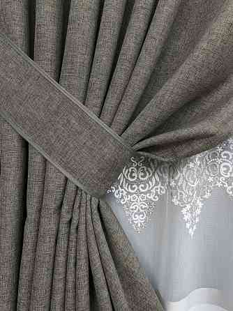 Комплект штор VR-Textil Лен ALORA-TON 150х270 2шт и Тюль 500х270 1871ш-1708т Серый с белым 71-203/4 Киев