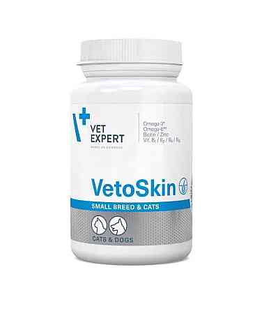 Харчова добавка VetoSkin Small breed&cat (ВетоСкін) для здоров’я шкіри та шерсті у котів і собак малих порід 60 капс (до 11.26)) Вінниця