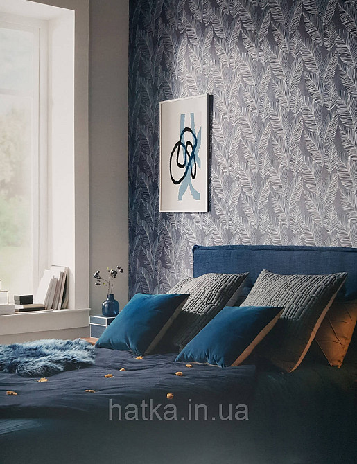 Шпалери метрові вініл на флізелін Erismann Nature soul листя структурні сині сірі сріблясті 3д Київ - фото 1