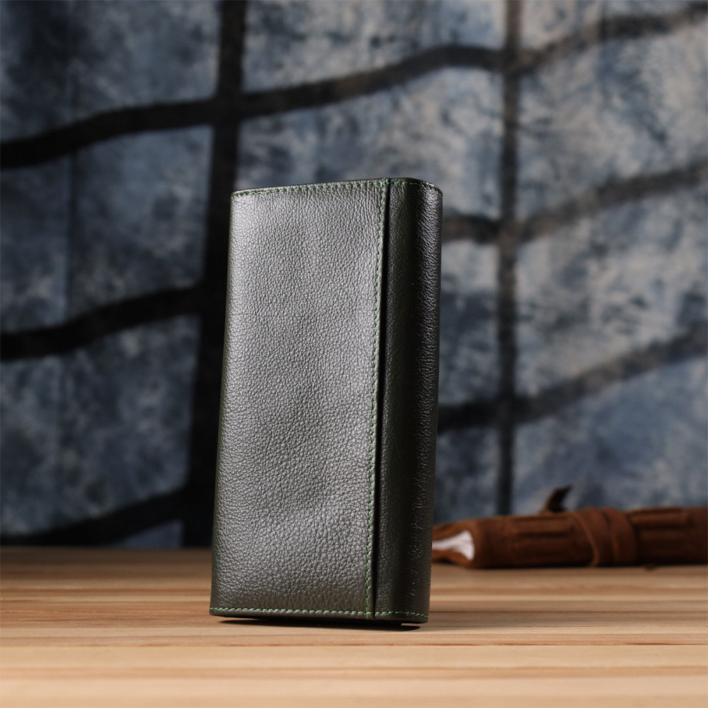 Стильный кошелек у два сложения из натуральной кожи ST Leather 23066 Зеленый Киев - изображение 2