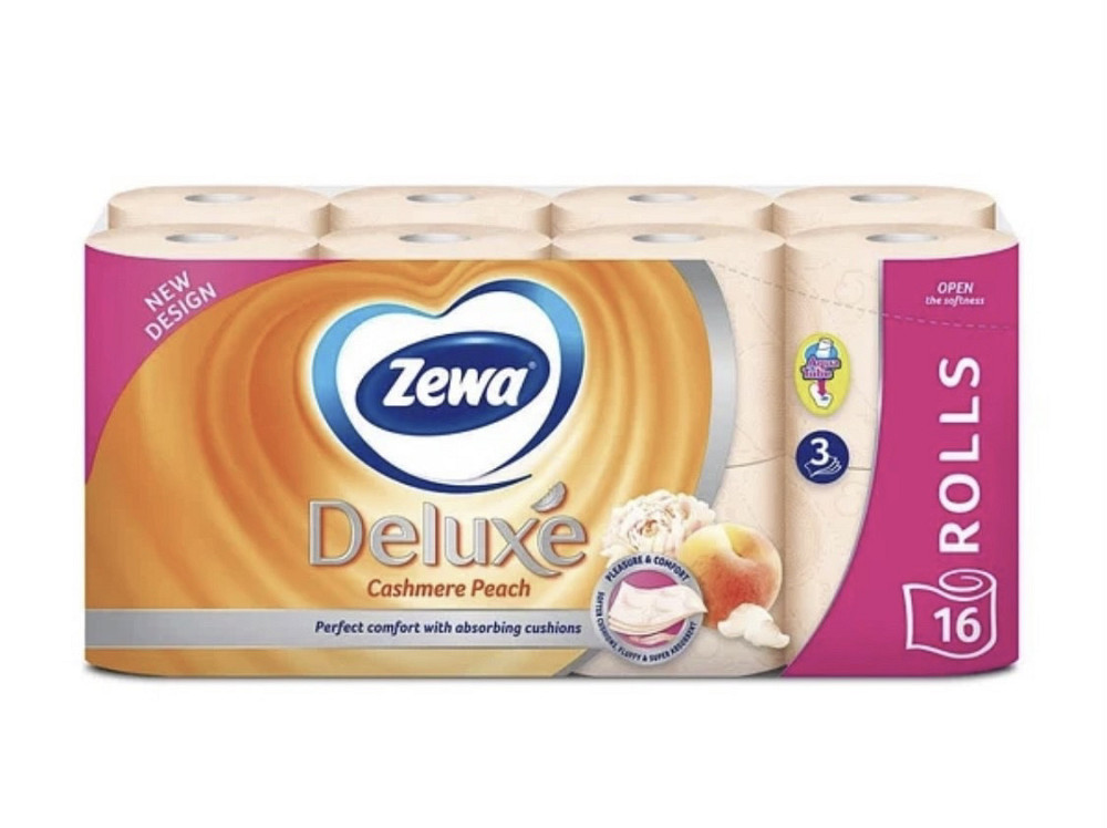 Туалетний папір Zewa Deluxe Cashmere Peach тришаровий (персик) 16 шт. Виноградів - фото 1