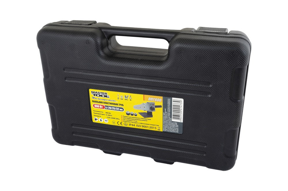 Паяльник для пластикових труб MASTERTOOL 20-32 мм 800 Вт/220 V/50 Hz 0-300°С IP44 LED-індикація пластиковий кейс ППТ800 Коломия - фото 5