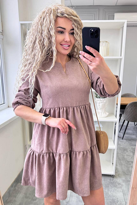 Женское базовое повседневное платье микро вельвет Беж, 46/48 Одесса - изображение 5