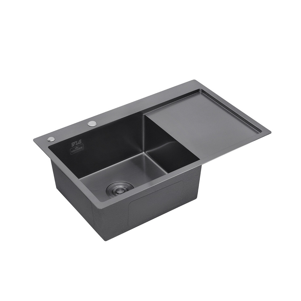 Кухонная мойка  с нержавеющей стали Kroner KRP Schwarze - 78х49LHM PVD (3/1 мм) черная Киев - изображение 4