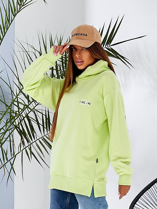 Женская базовая удлиненная худые с двойным глубоким капюшоном турецкий тринит, петля ПЕНЬЕ Салатовый Одесса - изображение 7