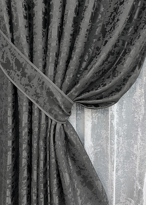 Комплект штор VR-Textil Льон Мармур 200х270 2шт і Тюль 500х270 1267ш-1400т Сіро-коричневий з білим 71-140/6 Київ - фото 4