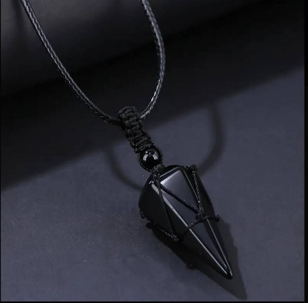 Подвеска из натурального обсидиана – энергетический кулон на шнурке Киев - изображение 1