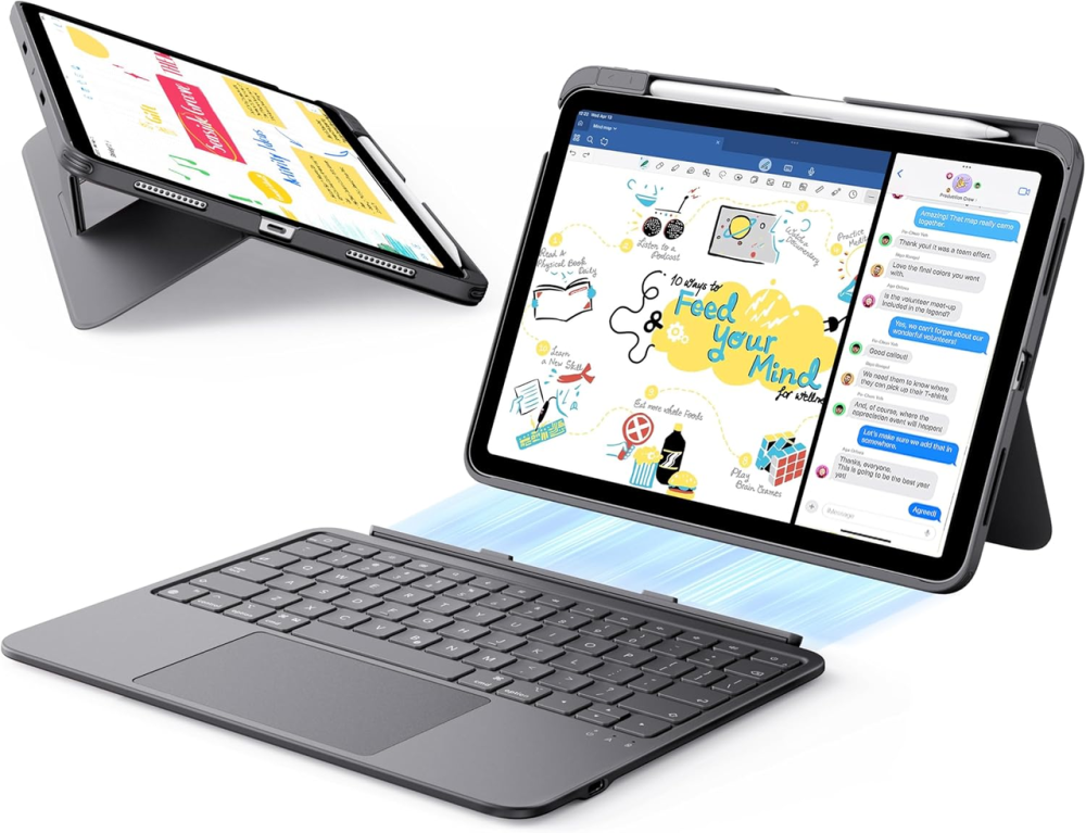 Чохол-клавіатура ESR Flex для iPad Air 11" (M4/M2/M1): магнітна знімна конструкція, великий трекпад, Bluetooth, темно-сірий Київ - фото 2