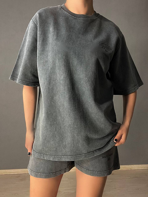 Костюм жіночий Pepper mint 25-01 варений тай-дай футболка та шорти оверсайз графіт, графіт, S Київ - фото 1