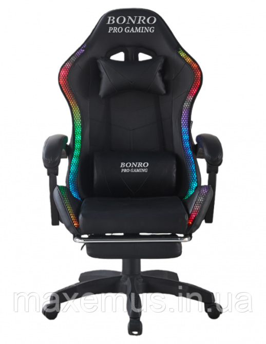 Игровое геймерское кресло Bonro B-144 Черное с RGB-подсветкой, массажем и подножкой для ПК Мостиська - фото 15