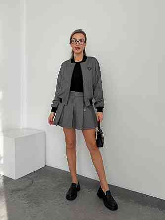 Женский стильный костюм двойка: бомбер на подкладке + юбка - шорты кашемир Черный, 44 Одесса