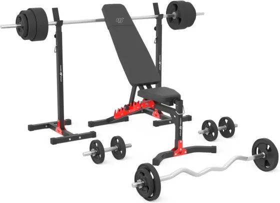 Тренажер Marbo Спорт Zestaw Mh19_141kg_Kier_G Лавка Regulowana + Stojaki Regulowane Gryfów I Obciążeń Gumowanych Київ