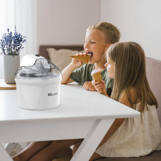 Морозивогенератор KECOOLKE White 1.5 л — Автоматична машина для м'якого морозива, сорбету та джелато, потужна та тиха Київ