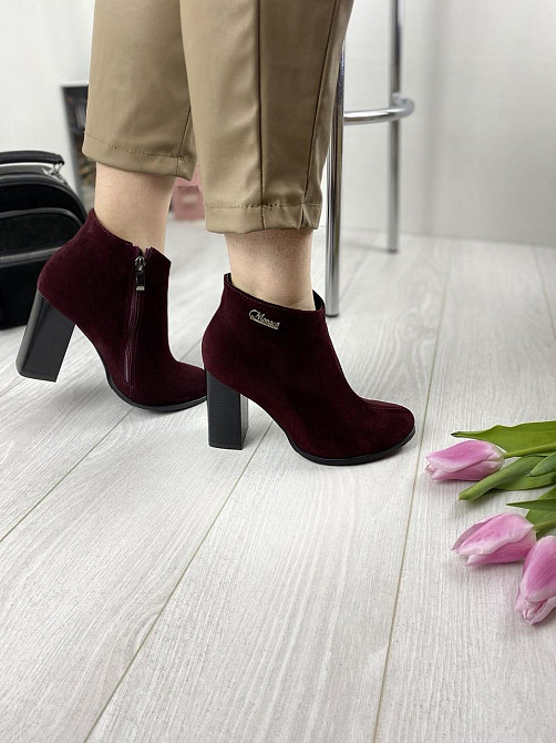 Женские черевики 95 бордовые замша натуральная высота каблука 9см размеры 36р 37р (1215) Коломия - фото 6