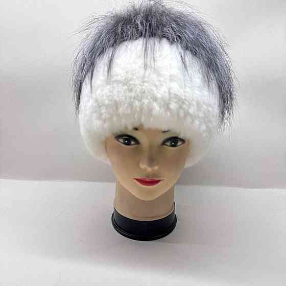 Шапка хутряна жіноча з Rex прикрашена чорнобуркою Тіфані Білий Харків