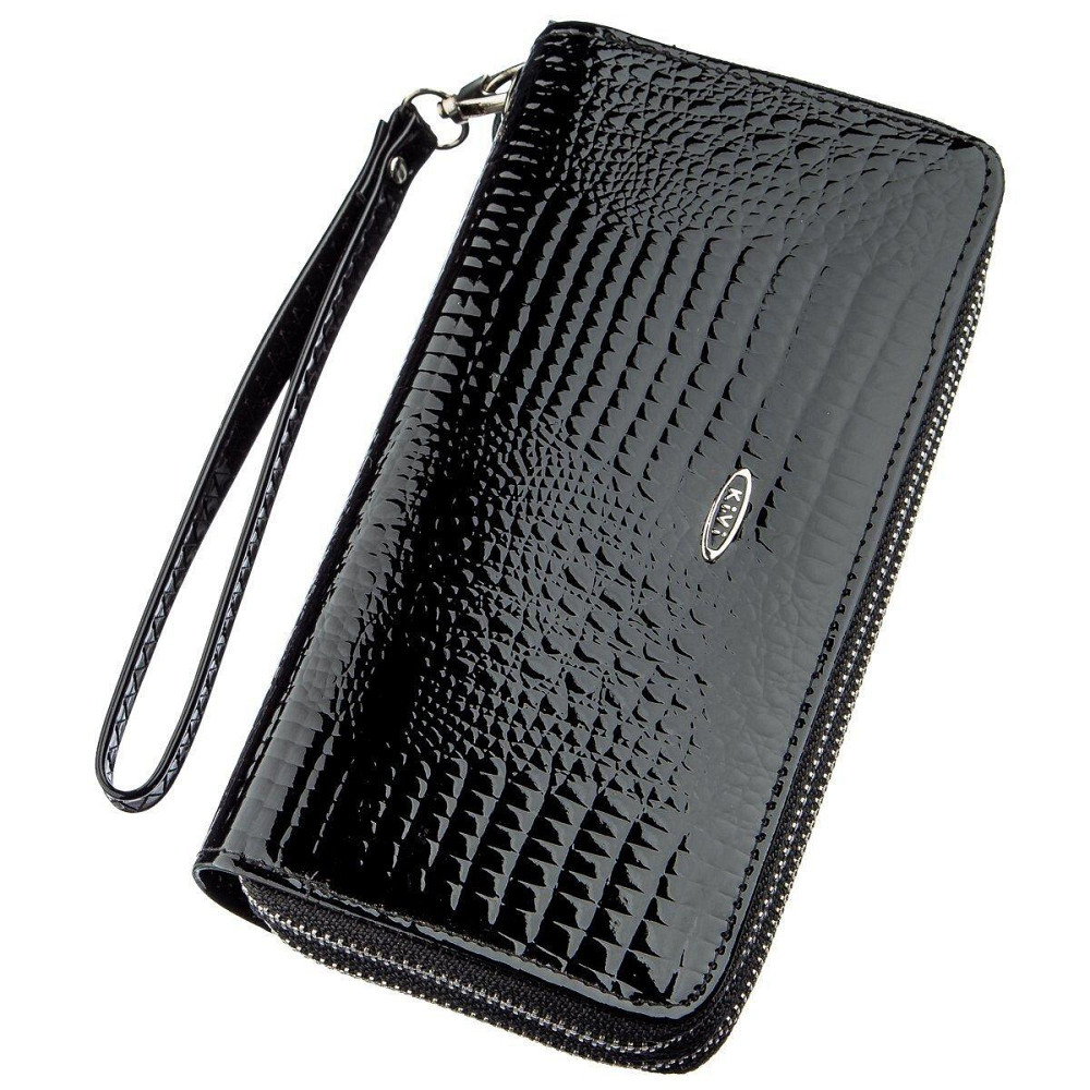 Кошелек женский из экокожи на две молнии лаковый KIVI Хамелеон 19026 Черный Киев - изображение 1