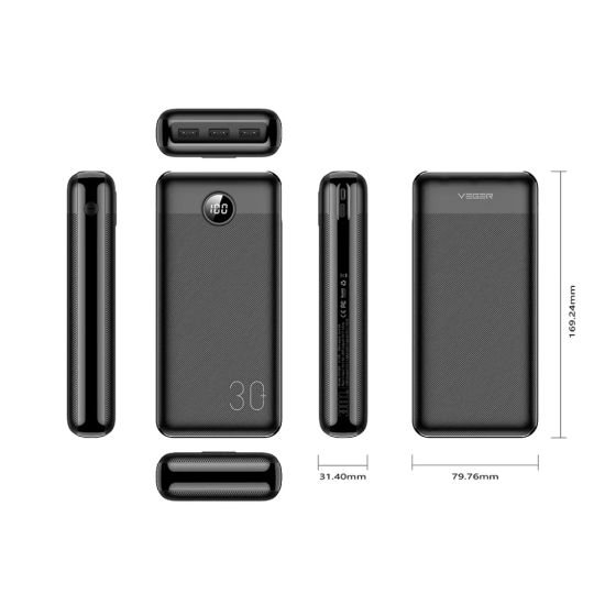 Зовнішній акумулятор VEGER 30000 mAh PD QC3.0 3A 20W L30 (W3008PD) black Одеса