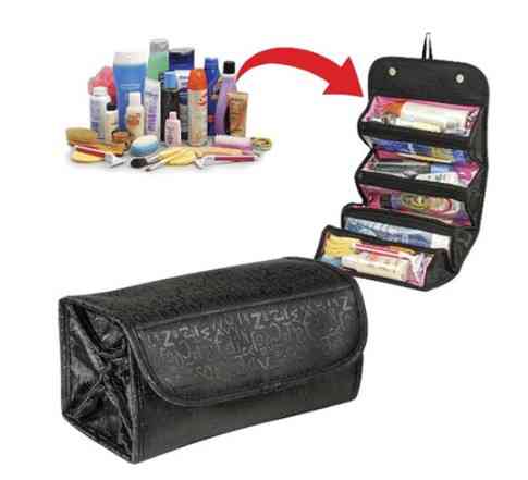 Женская раскладная косметичка черная -в разложенном виде 51*24см, полиэстер, водонепронецаемая Киев