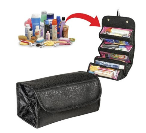 Женская раскладная косметичка черная -в разложенном виде 51*24см, полиэстер, водонепронецаемая Киев - изображение 4