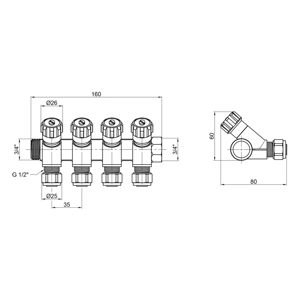 Колектор Thermo Alliance Standart 3/4" 4 виходи SD230W4 Київ - фото 7