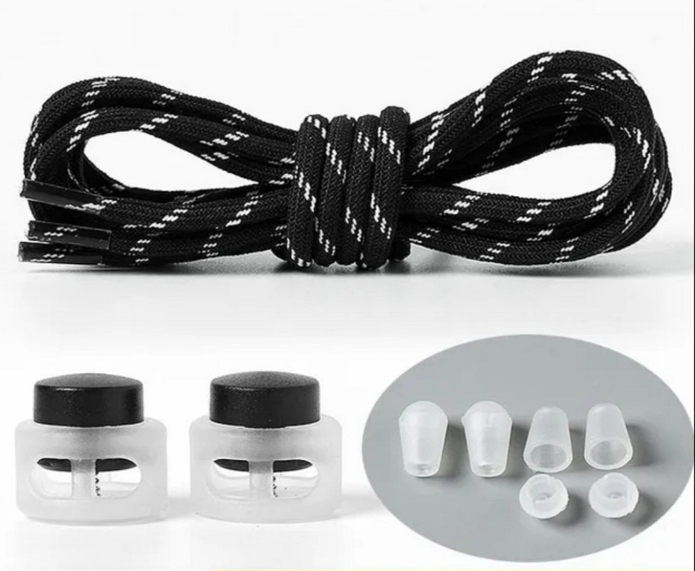 Шнурки еластичні без зав'язок з пластиковими зажимами Чорно-білий Смела - изображение 1