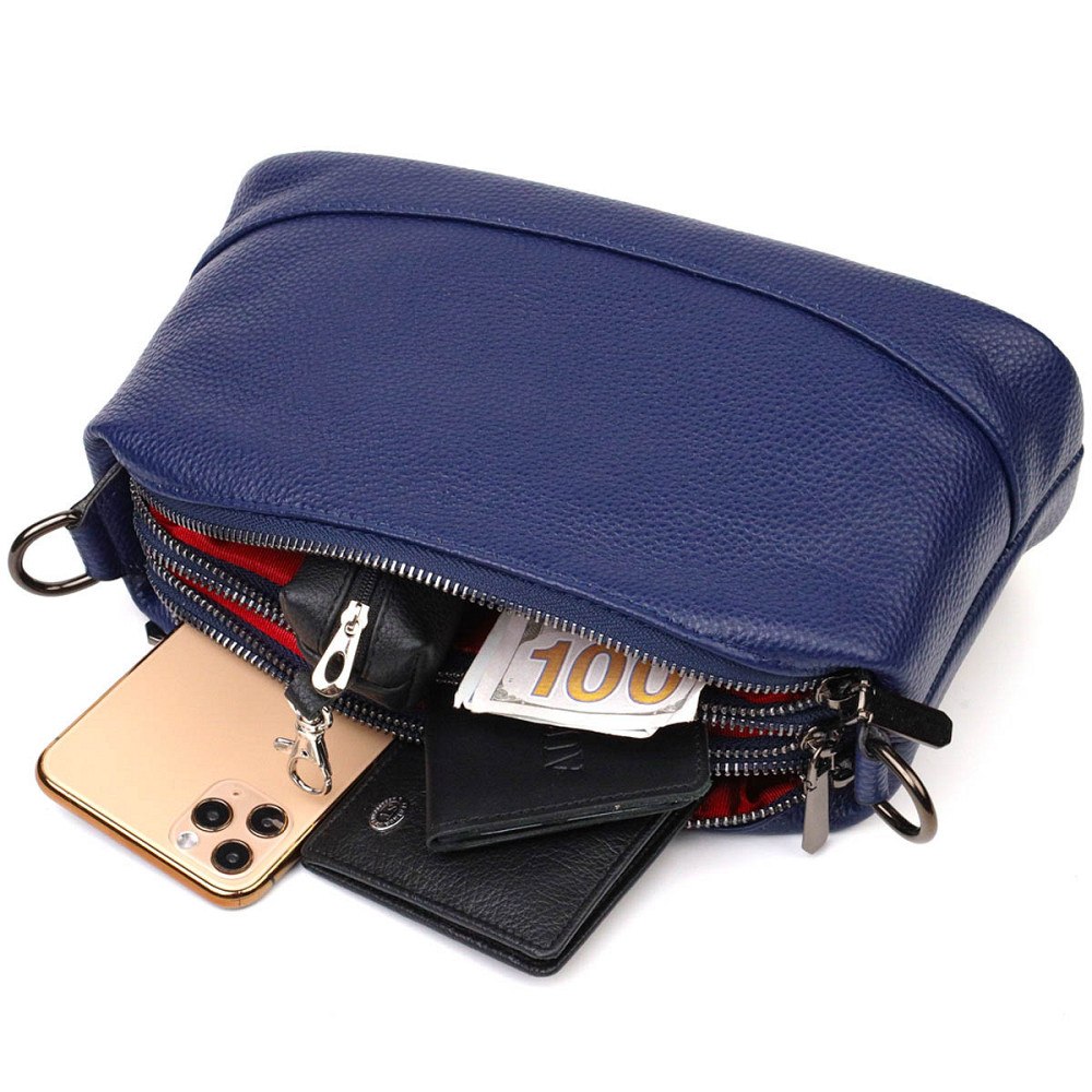 Шикарная сумка на три отделения из натуральной кожи 22137 Vintage Синяя Киев - изображение 8