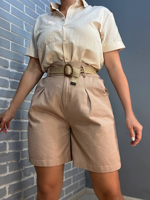 Шорты коттоновые Mix Ray 4022 бермуды высокая посадка на резинке пояс из льна капучино, капучино, S Киев - изображение 10