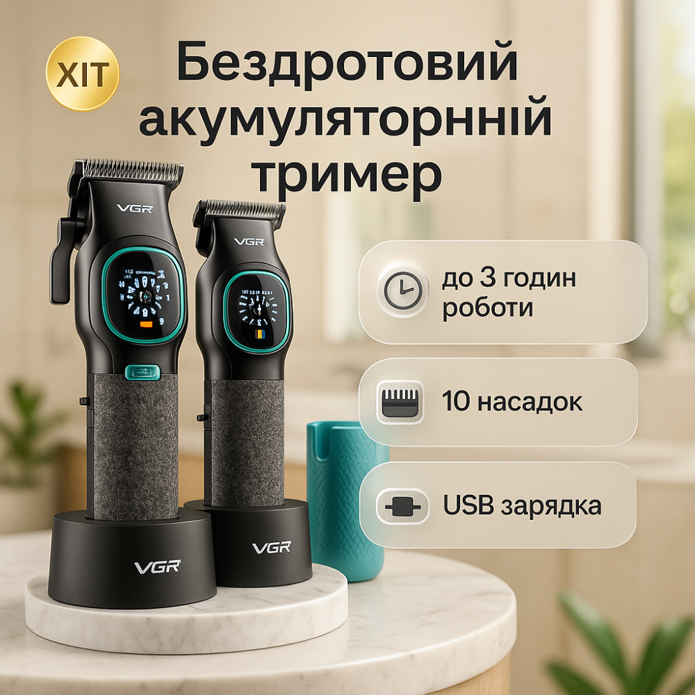 Комплект для стрижки VGR 2 в 1 V-886 S2 BLACK, аккумуляторная машинка и триммер TD-61 Львов - изображение 19
