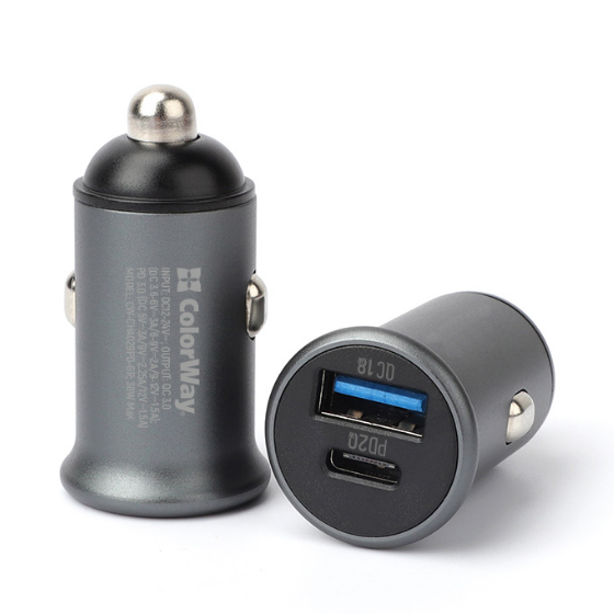 Автомобільний зарядний пристрій ColorWay CW-CHA029PD-GR USB+Type-C 3,0A 38W сірий Житомир
