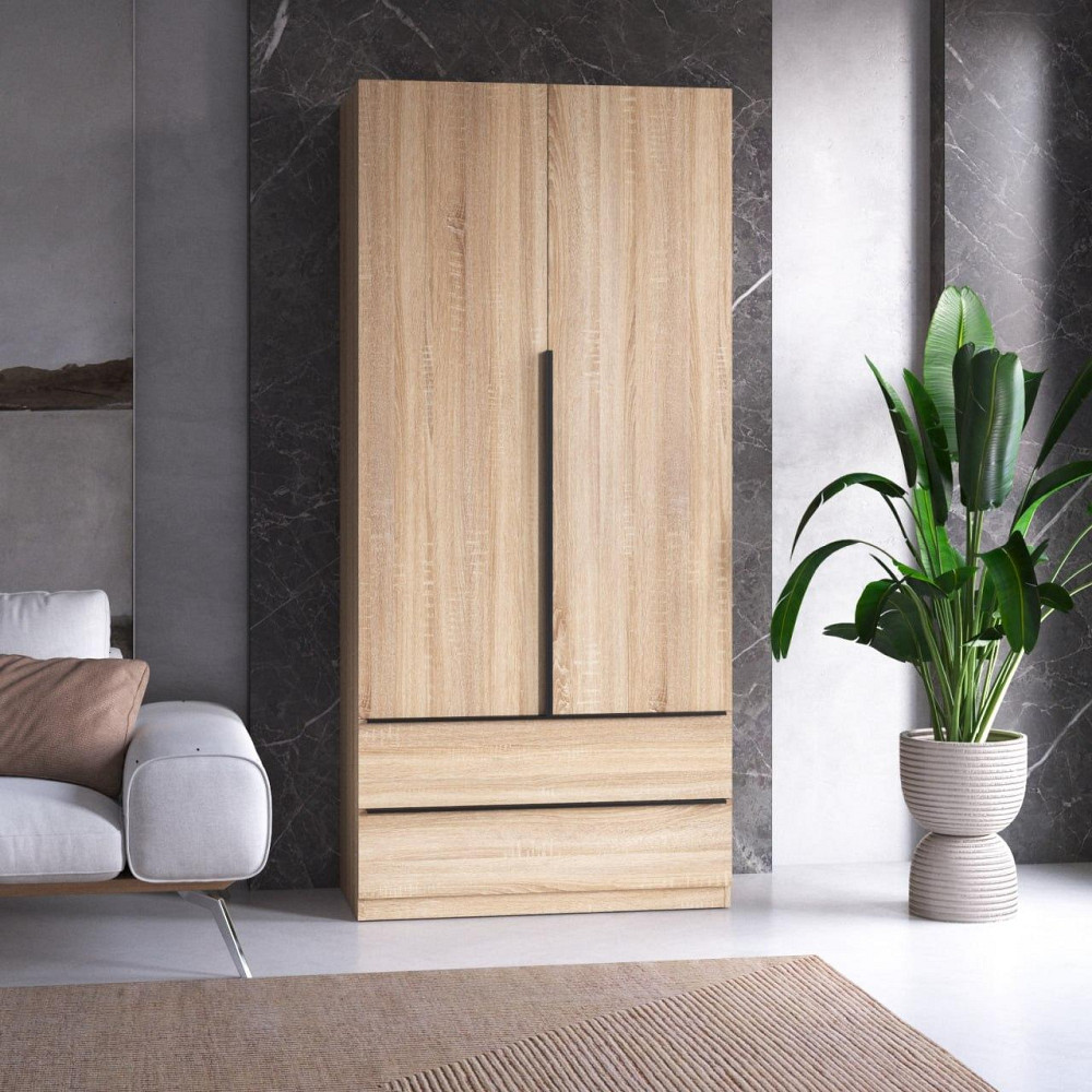 Шкаф для одежды VAYS M-30, 2 ящика, со штангой и полками, ЛДСП, 100×50×220 см - для спальни, гостиной, прихожей Львов - изображение 6