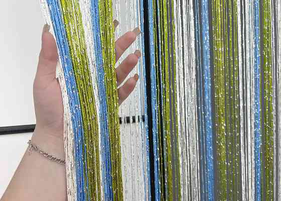 Штори-нитки з люрексом Білий з блакитним і оливковим 300х300см 1 шт (61-124) Київ