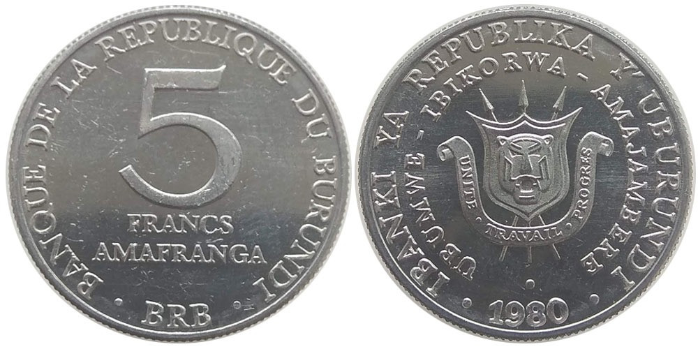 Burundi Бурунди 5 Francs 1980 UNC Полтава - изображение 1