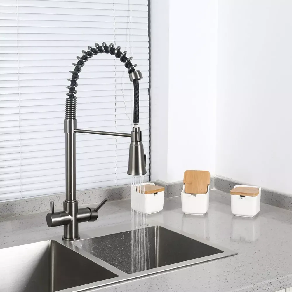 Змішувач для кухні з підключенням до фільтру GAPPO G4398-69 гнучкий вилив, графіт Київ - фото 2