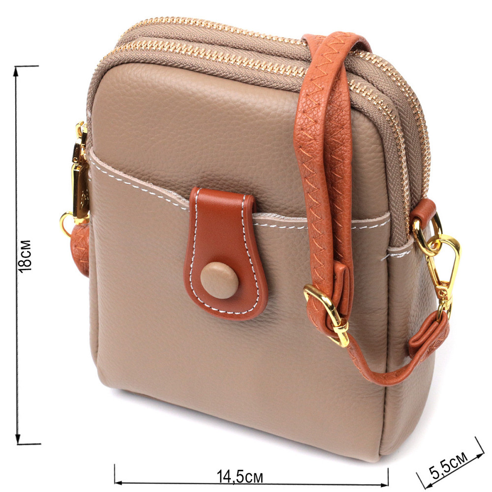 Современная сумка трапеция для женщин из натуральной кожи Vintage 22271 Бежевая Киев - изображение 3