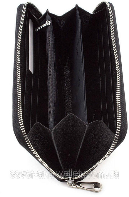 Черный кожаный кошелек клатч на молнии с ремешком ST 45-2 Киев - изображение 3