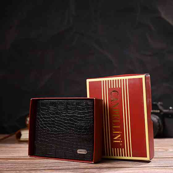 Удобный мужской бумажник из натуральной фактурной кожи с тиснением под крокодила CANPELLINI 21790 Черный Киев