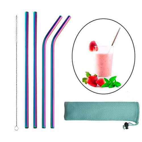 Набор соломинок металлических 4шт эко трубочки для напитков из нержавеющей стали многоразовые хамелеон Киев