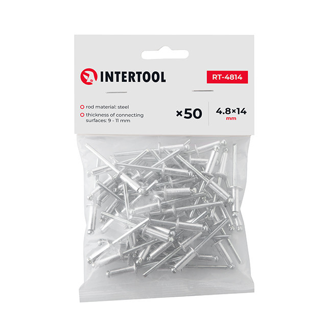 Заклепка алюмінієва, 4,8×14,0 мм, 50 шт. INTERTOOL RT-4814 Київ - фото 4