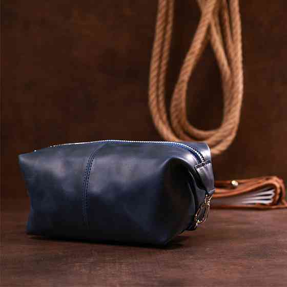Добротная кожаная косметичка Shvigel 16401 Синий Киев