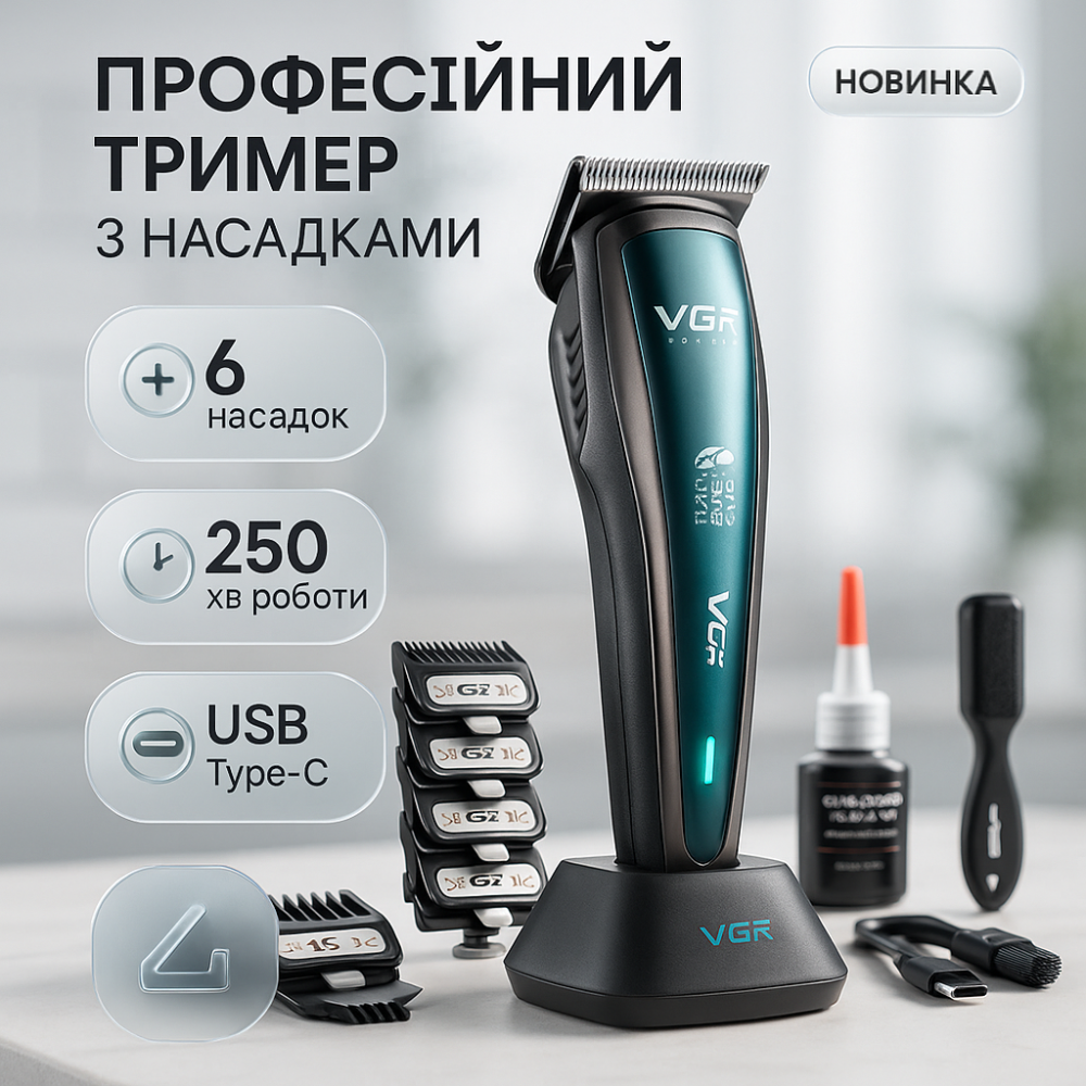 Домашня машинка акумуляторна для стрижки волосся VGR V-270, Профі машинка для стрижки волосся ET-83 Львів - фото 18