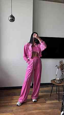 Женский плюшевый костюм тройка: кофта топ и штаны велюр Барби, 42/44 Одесса