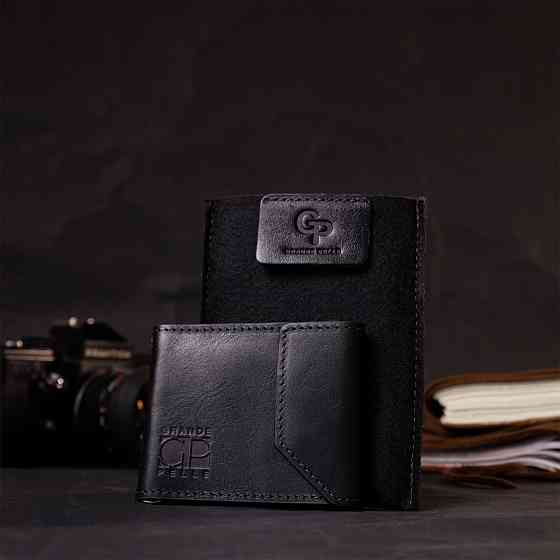 Зручний шкіряний затискач для грошей з держателем Apple AirTag GRANDE PELLE 11619 Чорний Київ