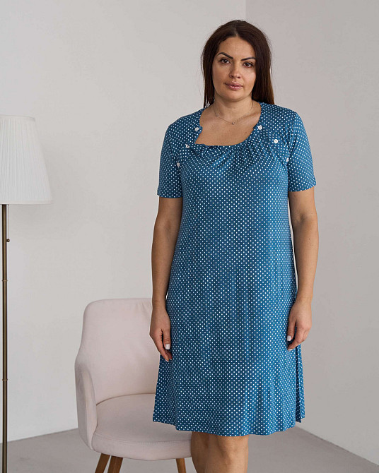Сорочка домашняя для беременных - синяя в горошек Nicoletta 7374 M Киев - изображение 6