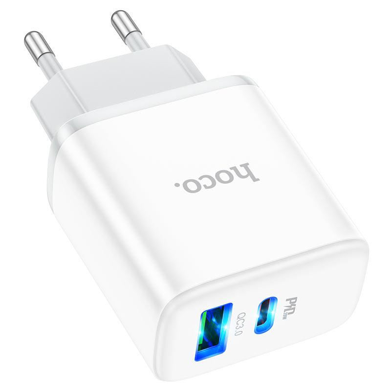 Мережевий зарядний пристрій HOCO C105A Stage dual port PD20W+QC3.0 charger White Одеса - фото 5