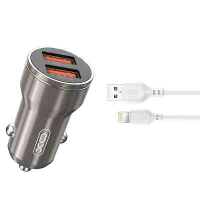 Зарядное устройство XO CC48 + cable Lightning Smart Metal 2USB, 2.4A Grey (XO-CC48i-GR) Винница