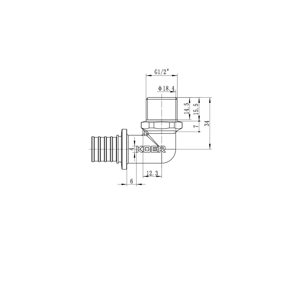 Уголок переходной с НР Koer KA.L06M-20 - 20(2.8mm) x 1/2